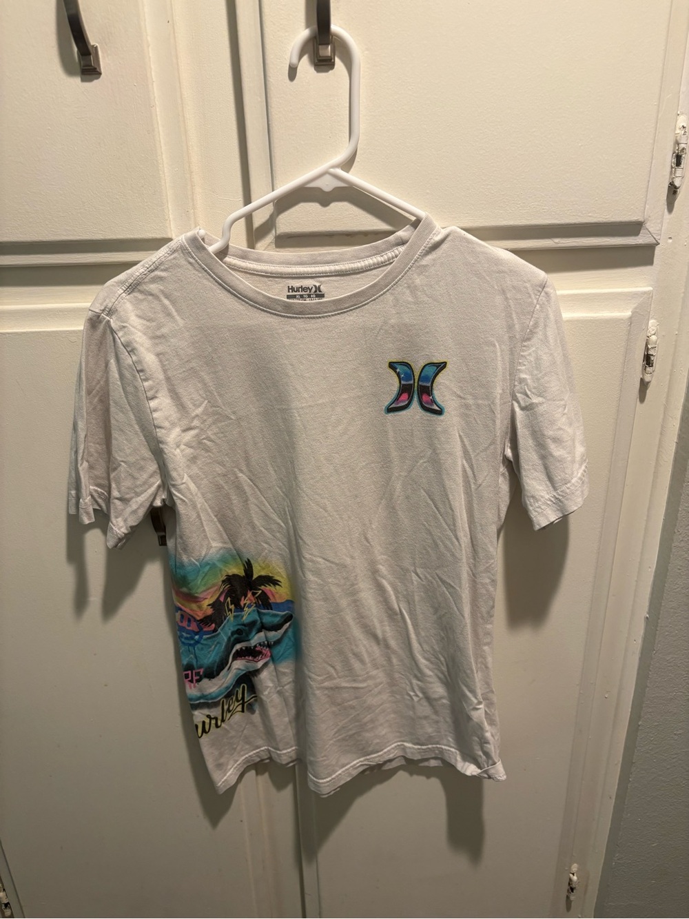 Hurley White Kids Short Sleeve Tee with Multicolor Tropical Graphic